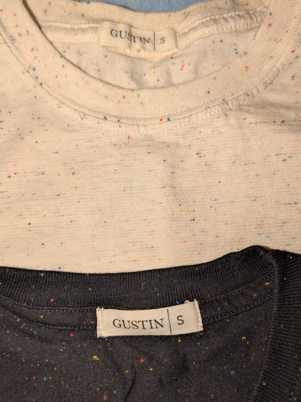 Gustin RAINBOW NEP Black and Cream Speckled Crew Neck T-Shirts x2 - Picture 2 of 3